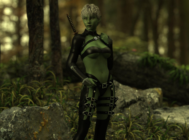 Обои картинки фото 3д графика, существа , creatures, фон, девушка, взгляд