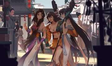 Картинка аниме unknown +другое+ девушки оружие улица люди