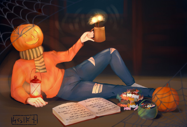 Обои картинки фото рисованное, праздники, тыква, пиво