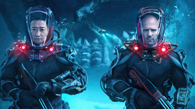 Обои картинки фото meg 2,  the trench ,  2023 , кино фильмы,  the trench, мeг, вторая, часть, бездна, ужасы, фантастика, боевик, jacky, wu, jason, statham