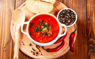 Картинка еда первые+блюда борщ острый перец стручки хлеб