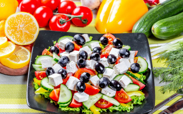 обоя еда, салаты,  закуски, греческий, салат, сыр, овощи, маслины