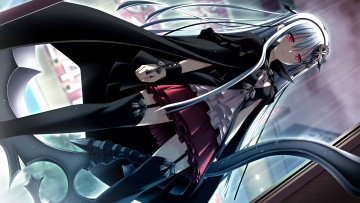 Картинка аниме shinigami no testament улица дождь копье плащ девушка