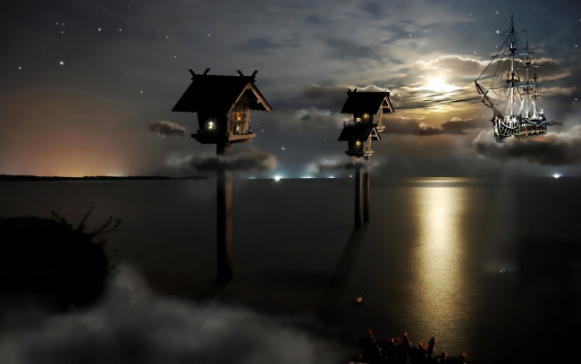 Обои картинки фото 3д, графика, fantasy, фантазия, летучий, корабль