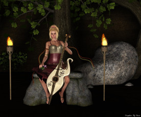 Картинка 3д графика people люди факелы камни девушка