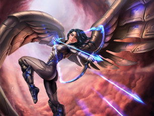 Картинка фэнтези ангелы лук стрела крылья девушка механика