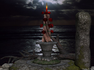 Картинка 3д графика flowers цветы камень вода небо