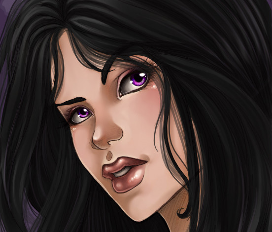 Обои картинки фото рисованные, люди, взгляд, глаза, волосы, черные, девушка, лицо