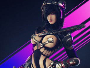 Картинка фэнтези роботы +киборги +механизмы девушка киборг робот грудь оружие металл линии