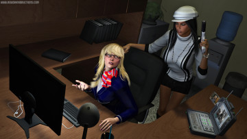 Картинка 3д+графика fantasy+ фантазия стол оружие девушки