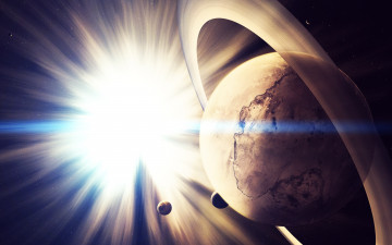 Картинка космос арт планеты звезды вселенная лучи сияние сатурн свет