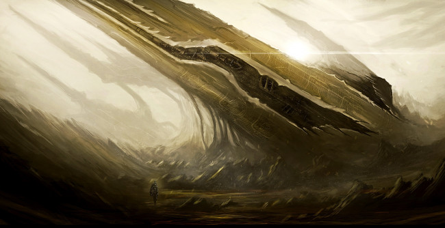 Обои картинки фото фэнтези, космические корабли,  звездолеты,  станции, мир, космический, астронавт, планета, иной, чужая, корабль