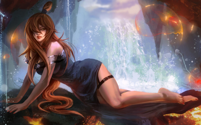 Обои картинки фото фэнтези, девушки, вода, абстракция, мэй, naruto, аниме