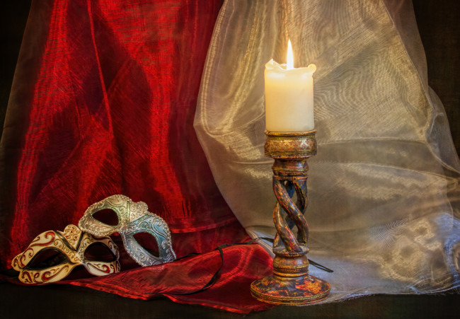 Обои картинки фото разное, свечи, пламя, шторы, маски