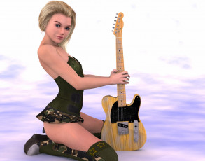 Картинка 3д+графика люди+ people фон гитара взгляд девушка