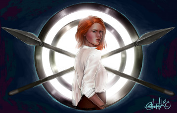 Картинка рисованное люди оружие копья девушка взгляд рубашка