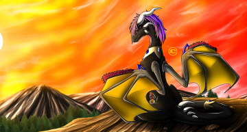 Картинка рисованное животные +сказочные +мифические дракон небо горы