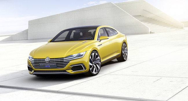 Обои картинки фото автомобили, volkswagen, 2015г, gte, concept, coupе, sport, желтый