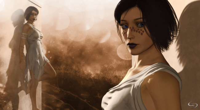 Обои картинки фото 3д графика, люди , people, взгляд, девушки, фон