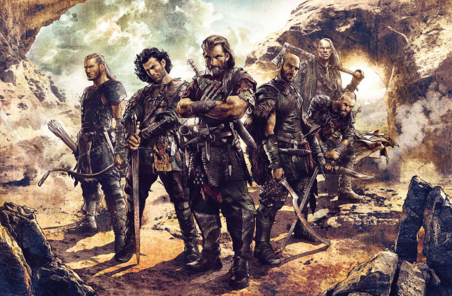 Обои картинки фото фэнтези, люди, воины, мечи, арт, мужчины, отряд, лук, стрелы