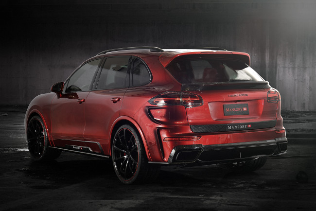 Обои картинки фото автомобили, porsche, красный, 2015г, 958, turbo, cayenne, mansory