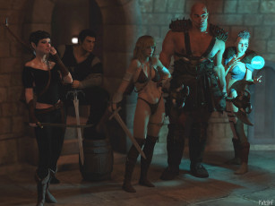 Картинка 3д+графика фантазия+ fantasy девушки мужчины взгляд оружие фон