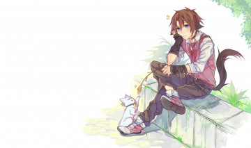 Картинка аниме животные +существа неко котята парень арт