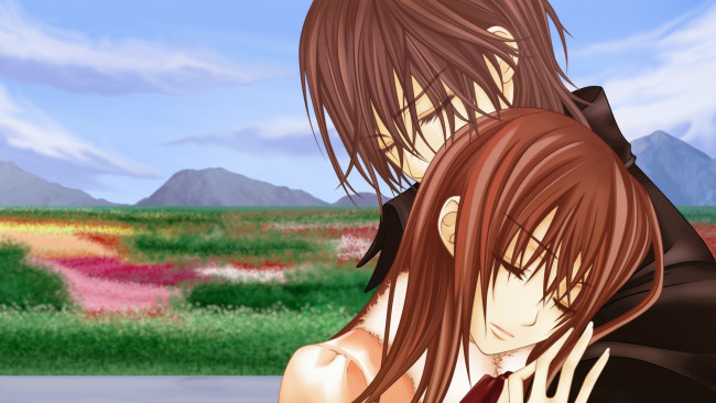 Обои картинки фото аниме, vampire knight, канаме, и, юки, арт, нежность, настроение, пара, vampire, knight, любовь, грусть, манга