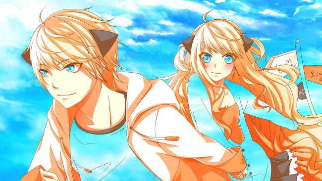 Обои картинки фото аниме, vocaloid, usee, арт, seeu, вокалоид, парень, девушка