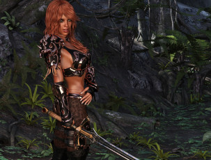 Картинка 3д+графика фантазия+ fantasy фон взгляд девушка оружие