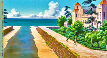 Картинка календари рисованные +векторная+графика водоем здание