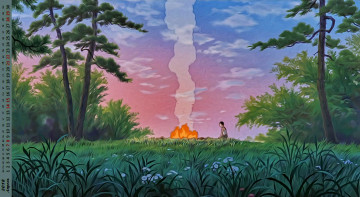 Картинка календари рисованные +векторная+графика костер растения