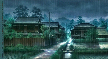 Картинка календари рисованные +векторная+графика здание дождь вода растения