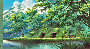 Картинка календари рисованные +векторная+графика водоем растения природа