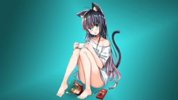 Картинка аниме животные +существа девушка взгляд фон