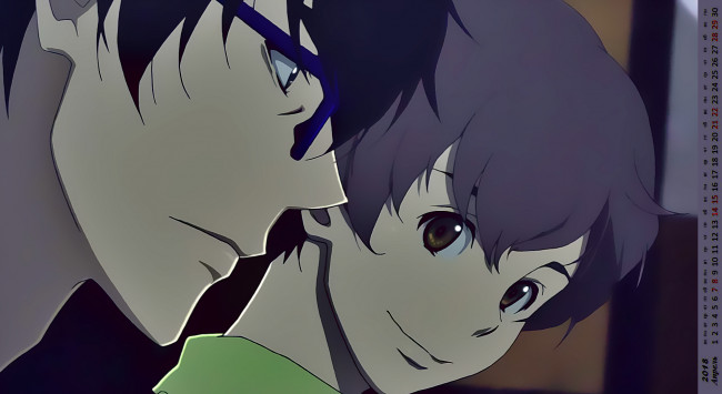 Обои картинки фото календари, аниме, взгляд, парень, двое, лицо