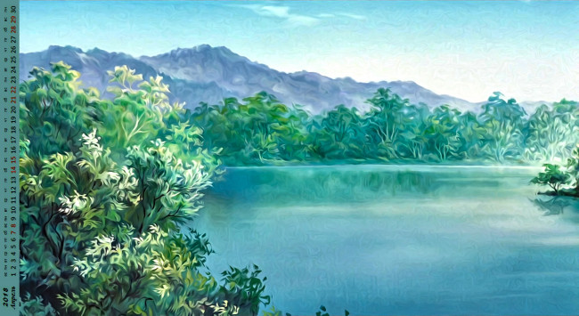 Обои картинки фото календари, рисованные,  векторная графика, водоем, растения, природа