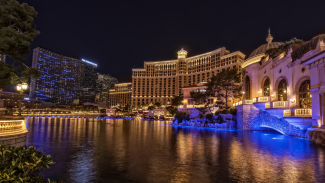 Обои картинки фото bellagio, города, лас-вегас , сша, огни, ночь