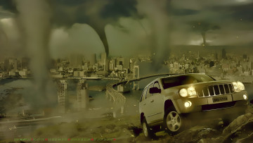 Картинка календари фэнтези машина смерч город здание вихрь катастрофа