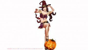 обоя календари, праздники,  салюты, хэллуин, тыква, шляпа, девушка