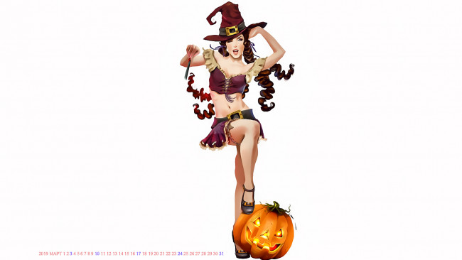 Обои картинки фото календари, праздники,  салюты, хэллуин, тыква, шляпа, девушка