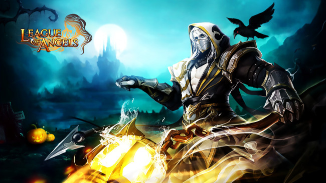 Обои картинки фото видео игры, league of angels, тыквы, броня, парень, ворон