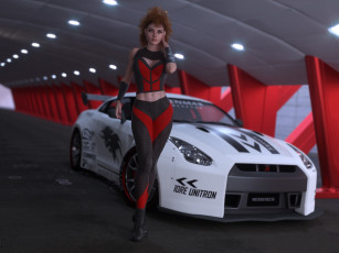 Картинка 3д+графика люди-авто мото+ people-+car+ +moto девушка фон взгляд автомобиль