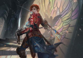 обоя видео игры, magic,  the gathering - other, девушка, фон, взгляд, униформа, сабля