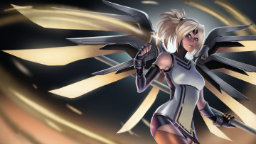 Картинка видео+игры overwatch девушка фон взгляд униформа крылья