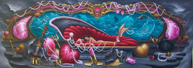 Обои картинки фото фэнтези, русалки, девушка, фон, взгляд, вода, сокровища, хвост