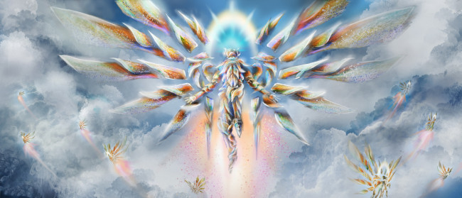 Обои картинки фото фэнтези, ангелы, существо, фон, крылья