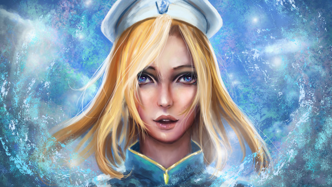 Обои картинки фото видео игры, overwatch, девушка, фон, взгляд, фуражка