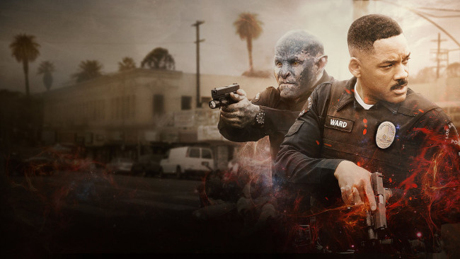 Обои картинки фото bright , 2017, кино фильмы, bright, яркость, уилл, смит, джоэл, эдгертон, фантастика, фэнтези, боевик