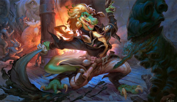 Картинка фэнтези существа крокодил меч магия